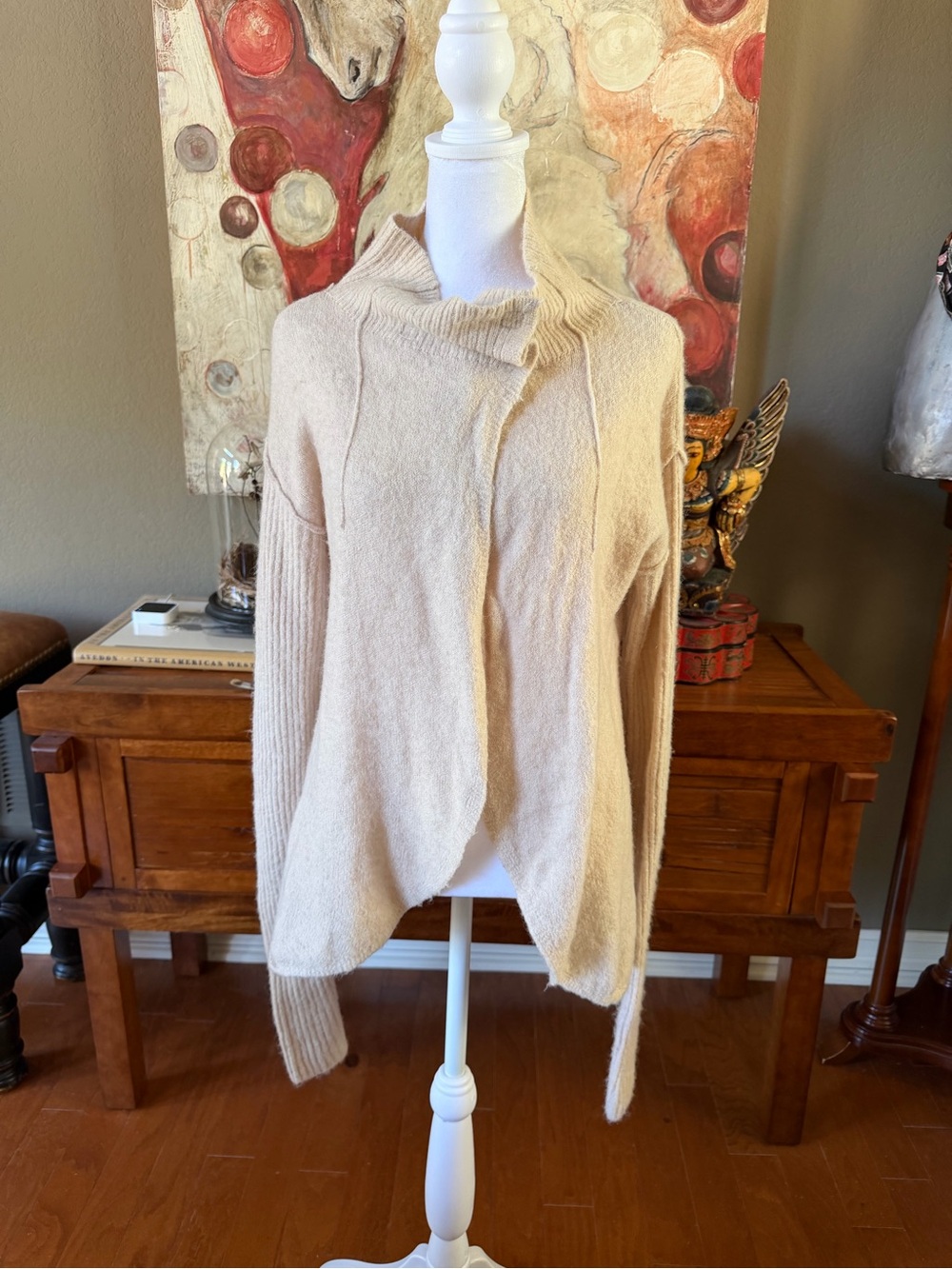 Free People Cream Draped Cowl-Neck Knit Sweater - Picture 2 of 6